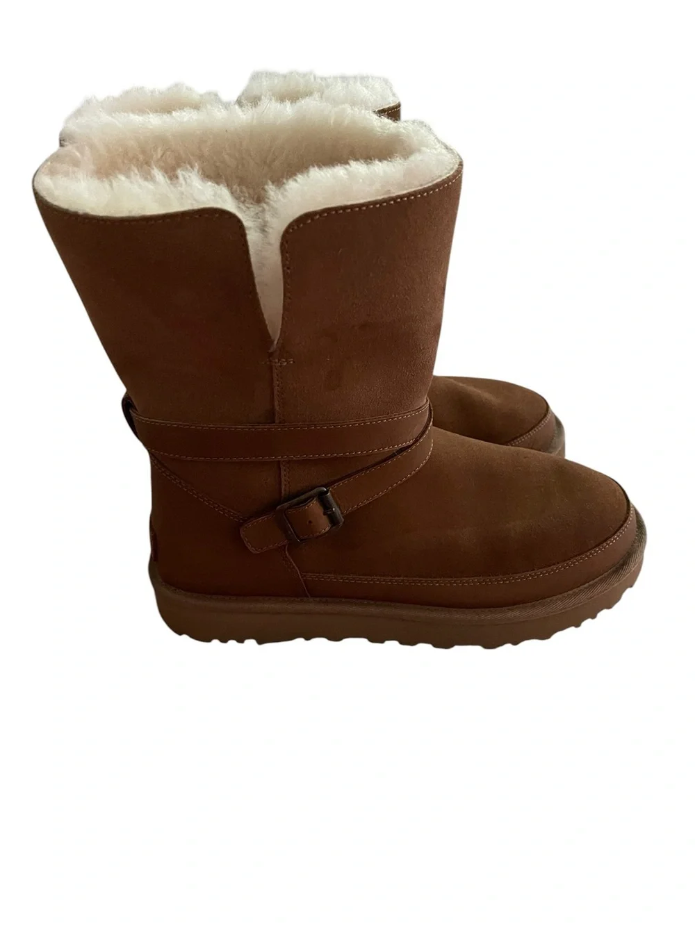 UGG Chestnut Brown Shearling-Lined Winter Bellina Belted Boots Size 9